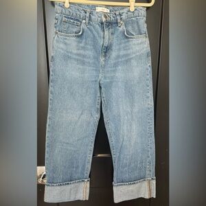 Mango Light Blue Straight Jeans with cuffed hem size 4